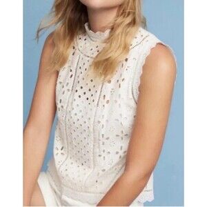 Anthropologie James Coviello Blouse Cream White Lace Women’s Cottage-core XS‎